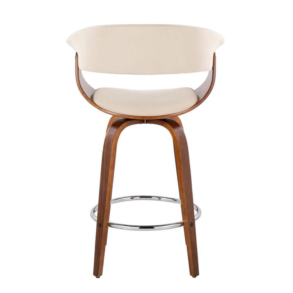Set of 2 Vintage Modern Counter Height Barstools: Fixed-Height, Swivel, Footrest, Polyester Upholstery - LumiSource