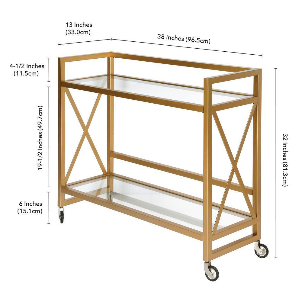 Evelyn&Zoe 38" Brass Metal/Glass Bar Cart