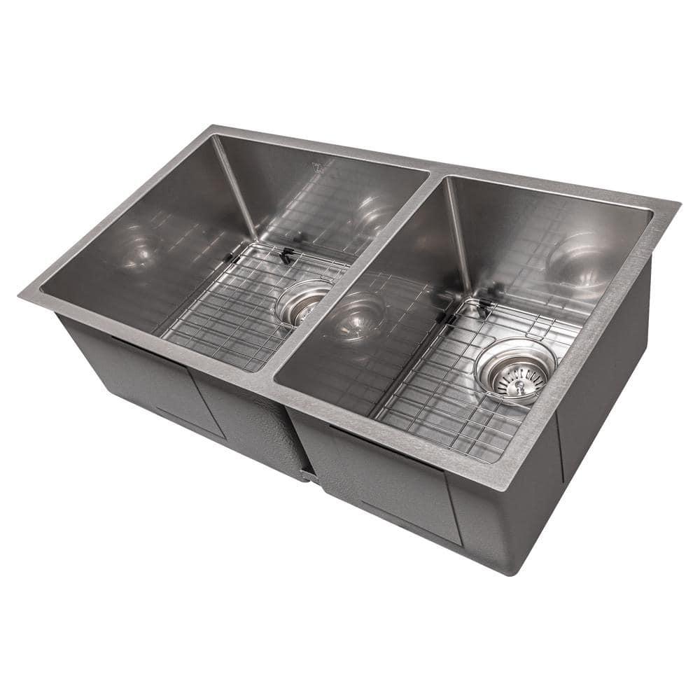 ZLINE 33 in. Chamonix Undermount Double Bowl DuraSnow Stainless Steel Kitchen Sink W/ Bottom Grid (SR60D-33S)