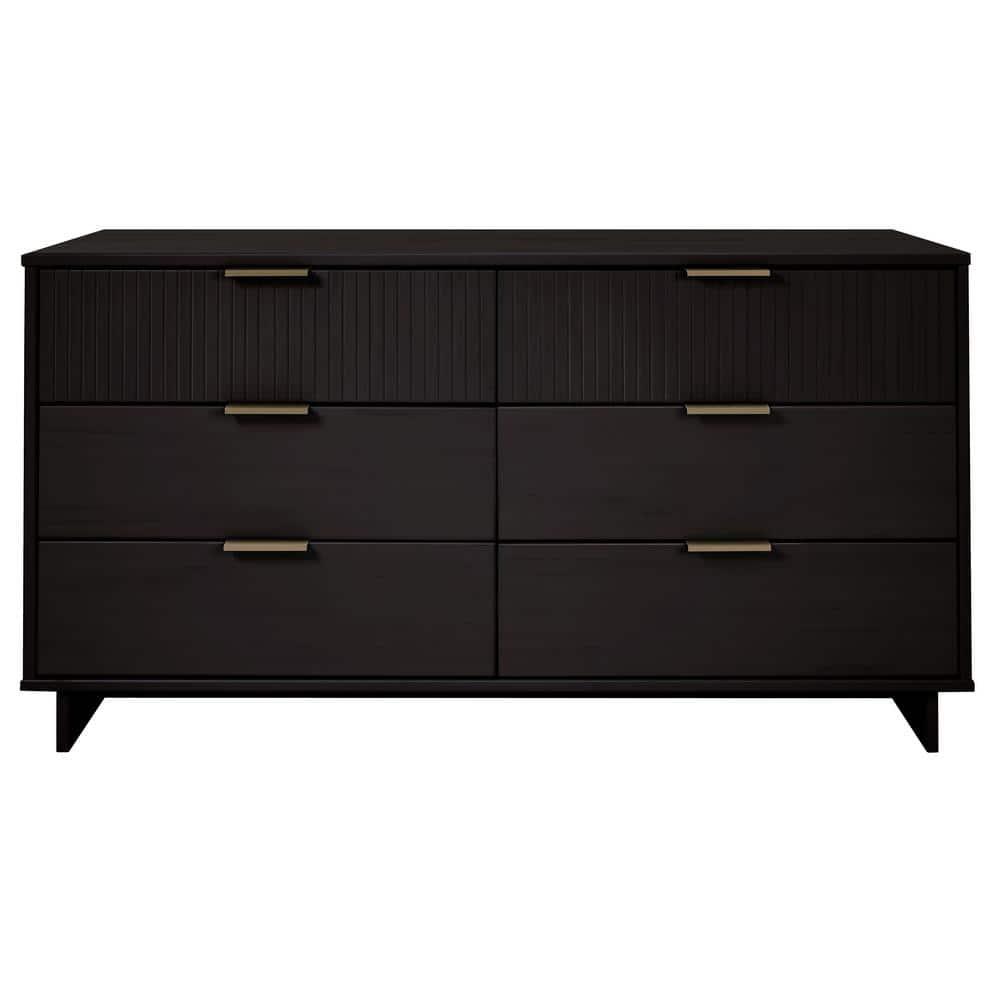 Granville Modern 6 Drawer Double Wide Dresser Black - Manhattan Comfort: Bedroom Storage, Soft Close