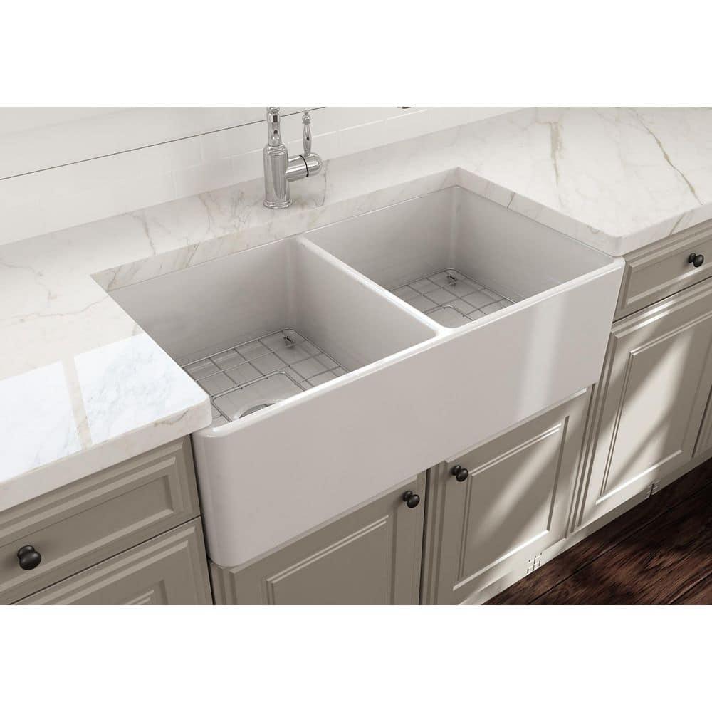 33'' L Farmhouse / Apron Double Bowl Fireclay Kitchen Sink