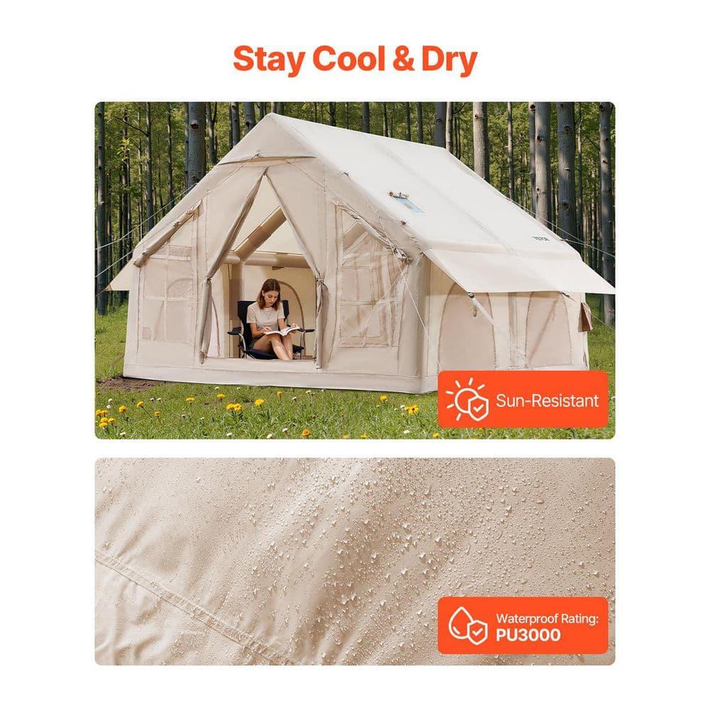 VEVOR Inflatable Tents for Camping, 4-6 Person Easy Setup Blow up Tent with Hand Pump,300D Oxford 4 Season Glamping Tent with Stove Jack 2 Doors & 4 Mesh Windows,Storage Bag Included for Easy Taking