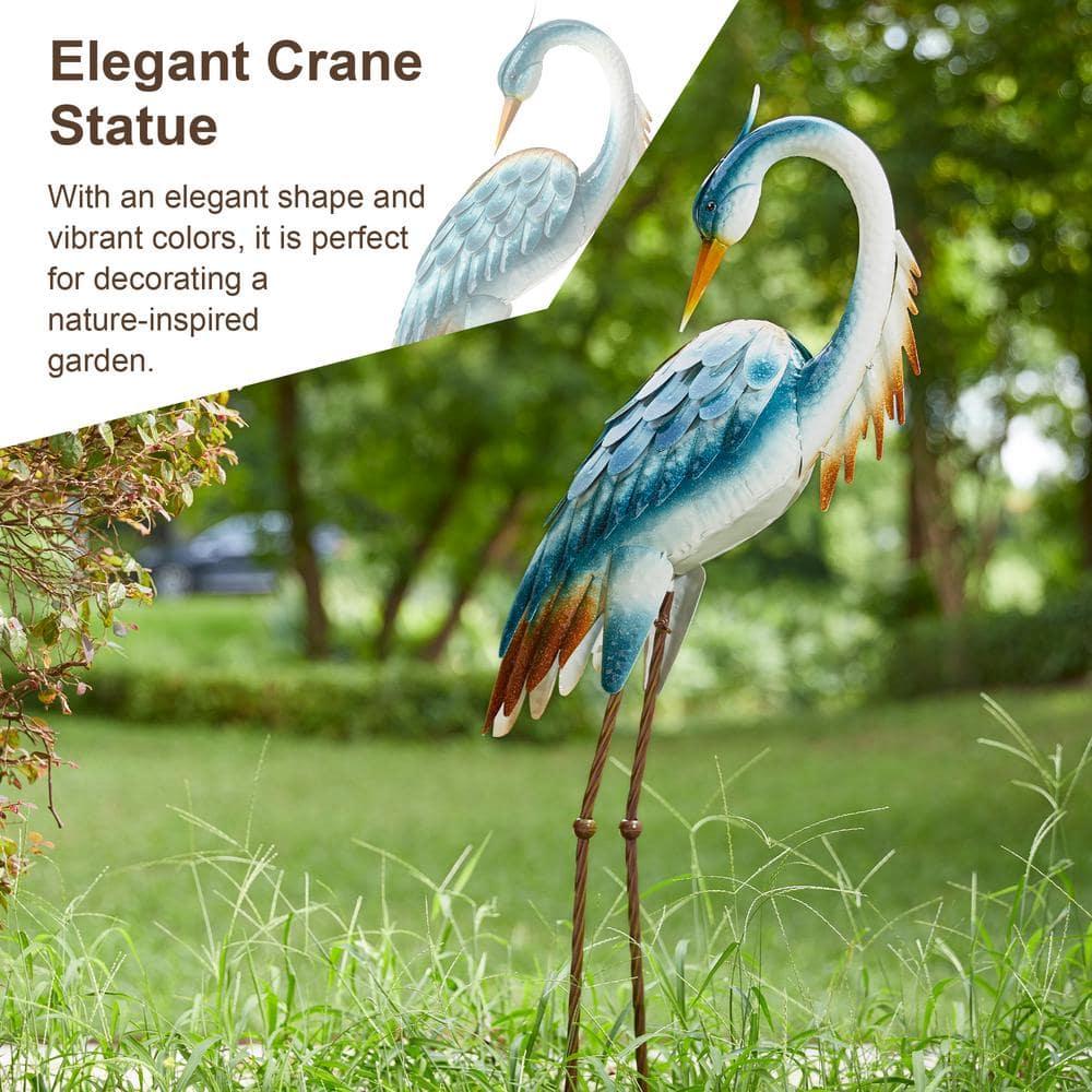 Glitzhome 38.5"H Metal Standing Crane Garden Statue with Stakes (KD) Metal Thickness: 0.35mm