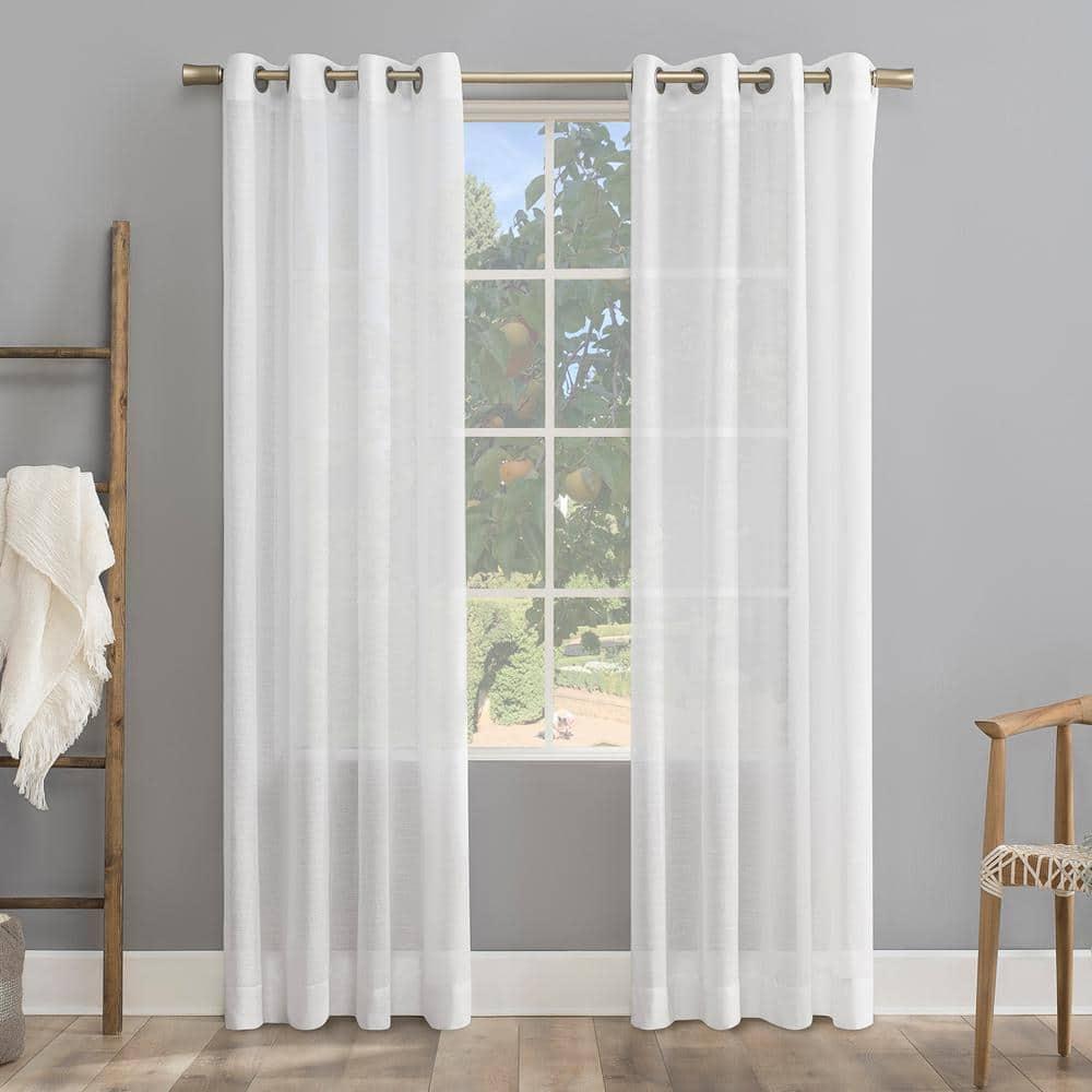 95"x52" Slub Textured Linen Blend Grommet Top Curtain White - Archaeo: Modern Light Filtering Panel