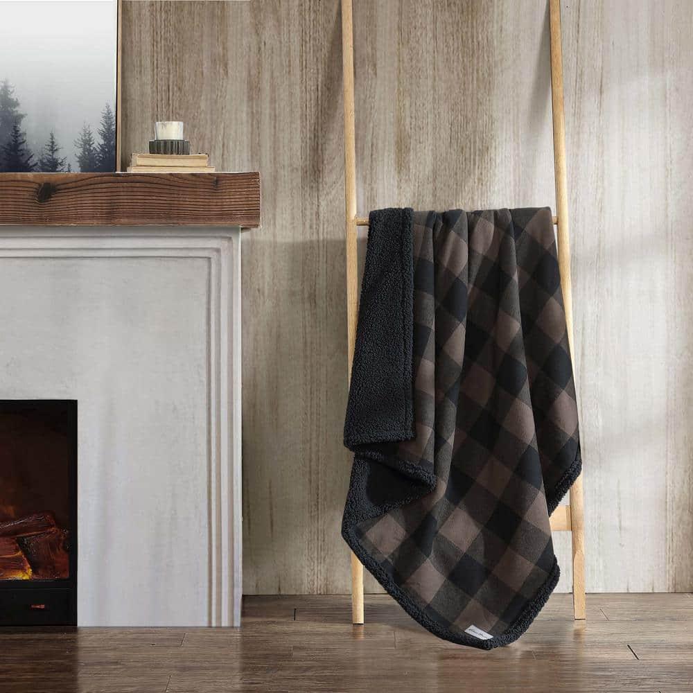 Eddie Bauer Cabin Plaid Flannel/Sherpa Throw Blanket