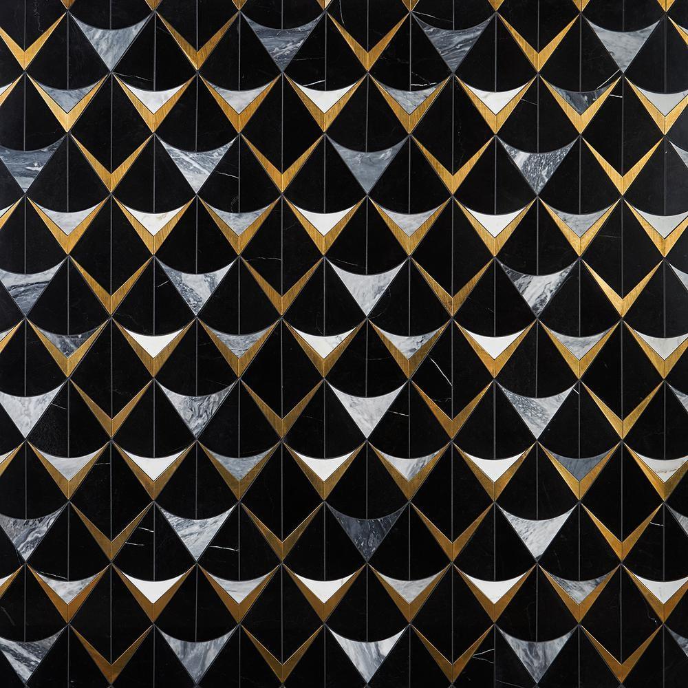 Larvotto 8.3 in. x 11.65 in. Polished Marble and Brass Mosaic Wall Tile (0.67 Sq. Ft. / Sheet)