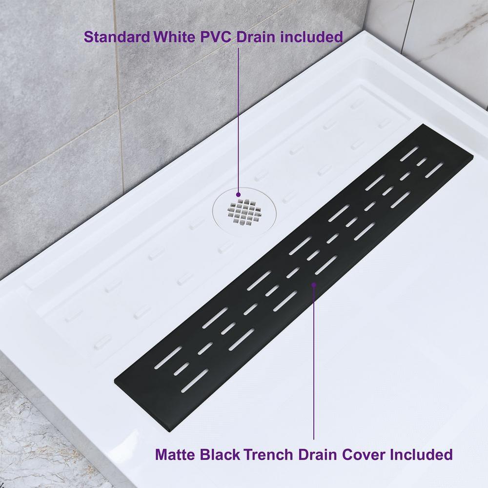 48" W x 36" Solid Surface Single Threshold Shower Pan Base with Drain Assembly & Drain Cover Included, Non-Slip