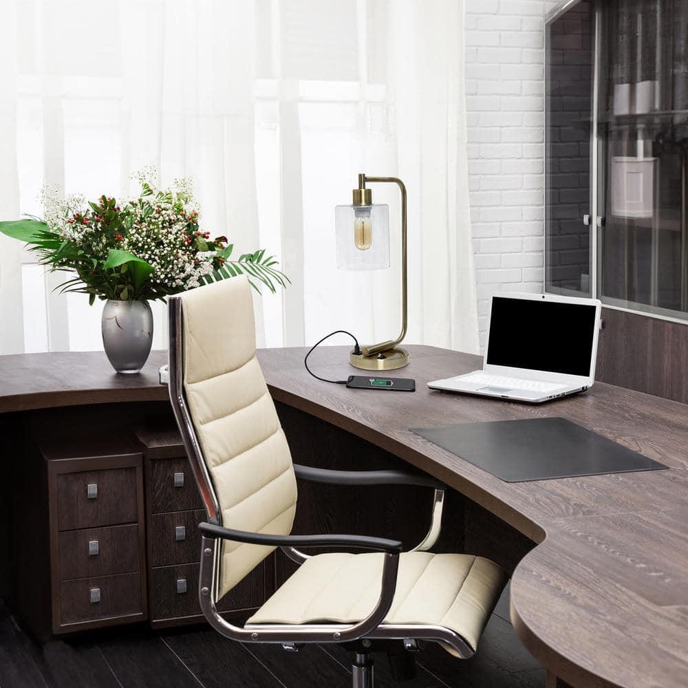 Modern Iron Desk Lamp with USB Port and Glass Shade Antique Brass Finish - Lalia Home: ETL Listed, No Assembly, Edison Bulb Compatible