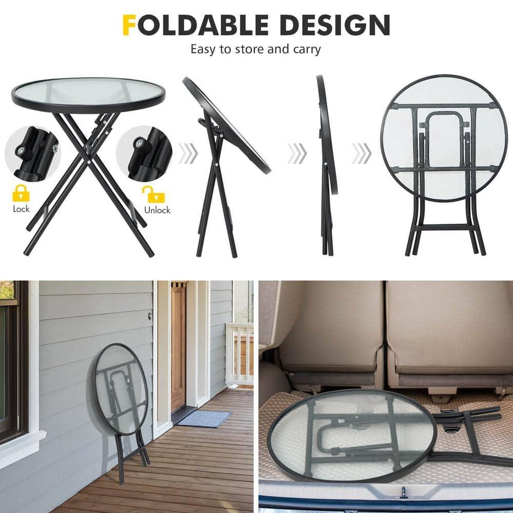 Kepooman Outdoor Side Table, Patio Table, Coffee Table, Patio Side Table with Tempered Glass Tabletop