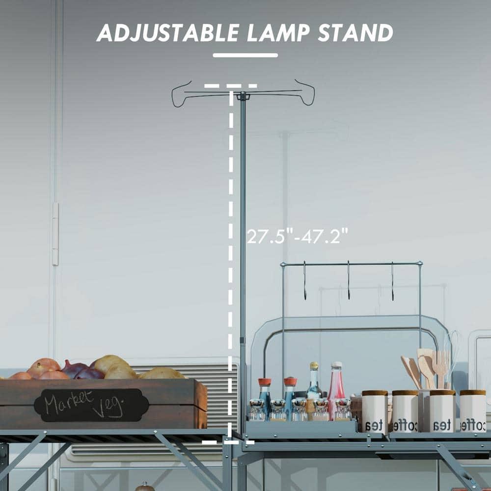 Outsunny Folding Camp Kitchen, Camping Table Cooking Station with Adjustable Lamp Stand