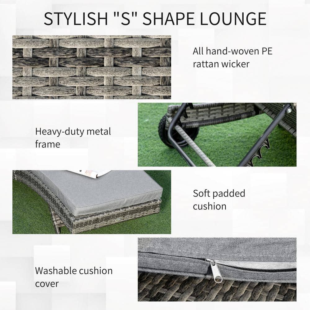 Outsunny Patio Wicker Chaise Lounge Chair, Outdoor PE Rattan Sun lounger w/ 5-Level Adjustable Backrest & 2 Wheels for Easy Movement, Mixed Gray