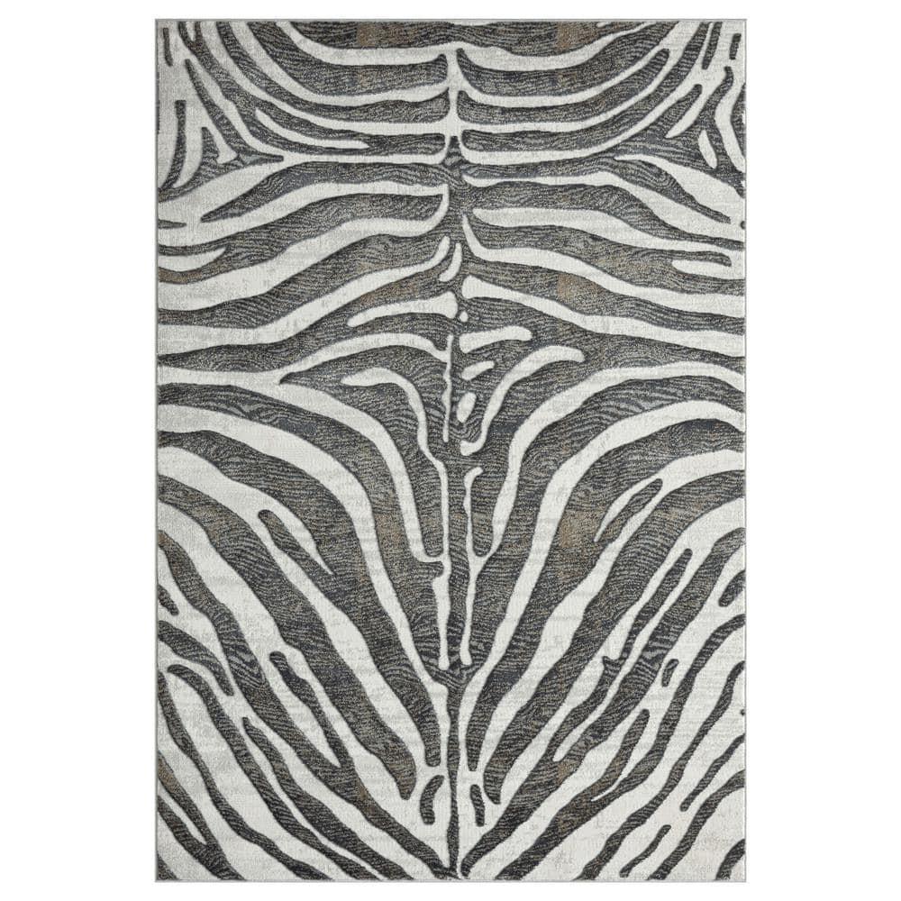 Abani Nova NOV170B Grey Brown Zebra Print Area Rug 6' x 9' - Grey