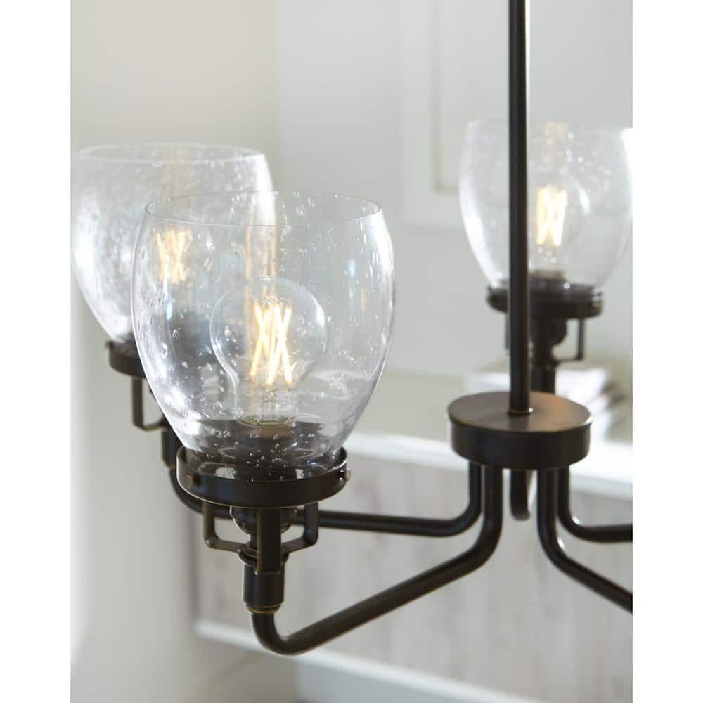 Belton 5-Light Bronze Transitional Industrial Hanging Chandelier with Clear Seeded Glass Shades