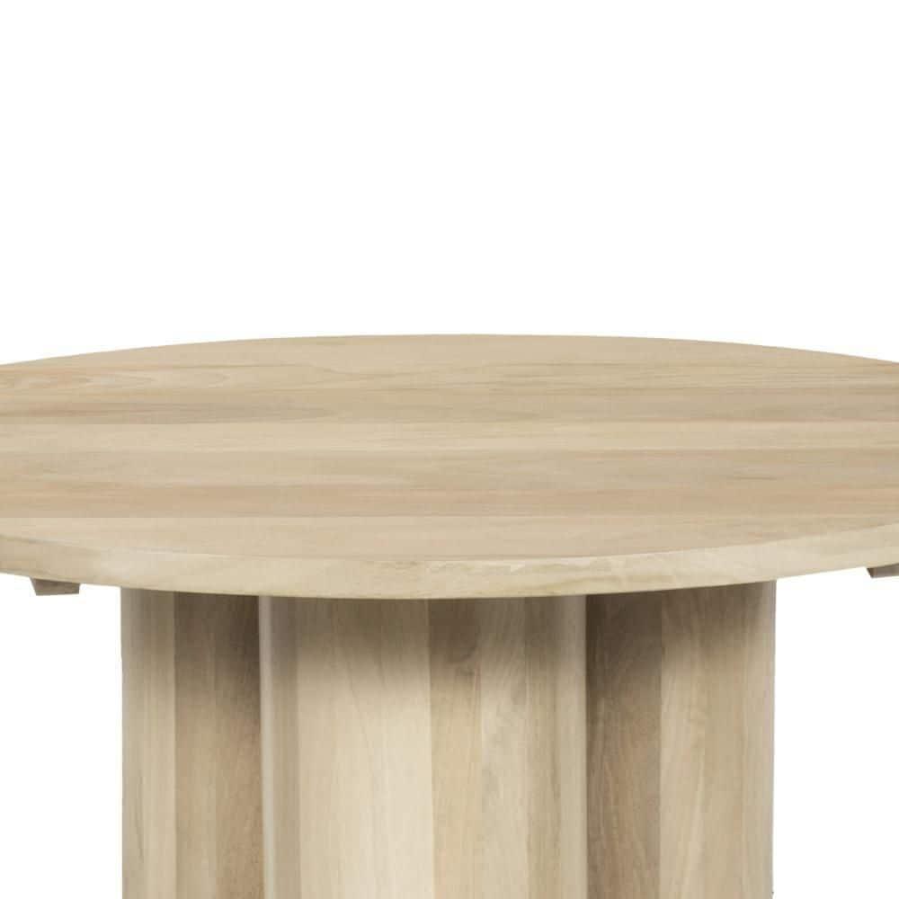 The Urban Port Hazel Coffee Table with 3 Pillar Legs, 35.5 Inch Round Top, Natural Brown Mango Wood
