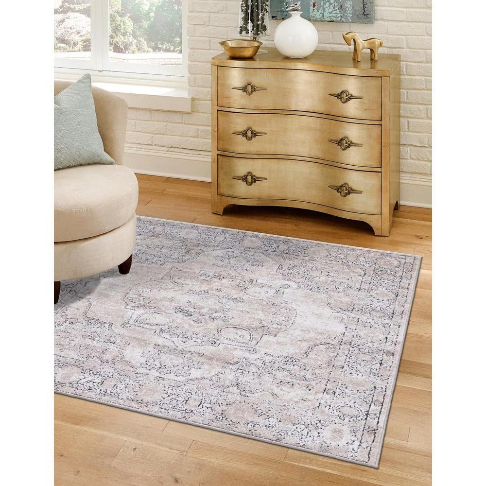 Unique Loom Portland Collection Area Rug - Canby (6' 1" Square Ivory/Beige)
