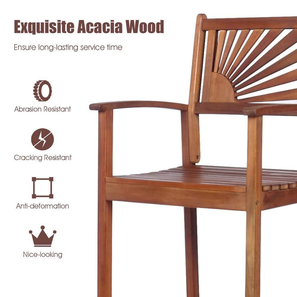 Topbuy Acacia Wood Outdoor Bar Stools with Footrest and Backrest - Set of 2, Reddish Brown