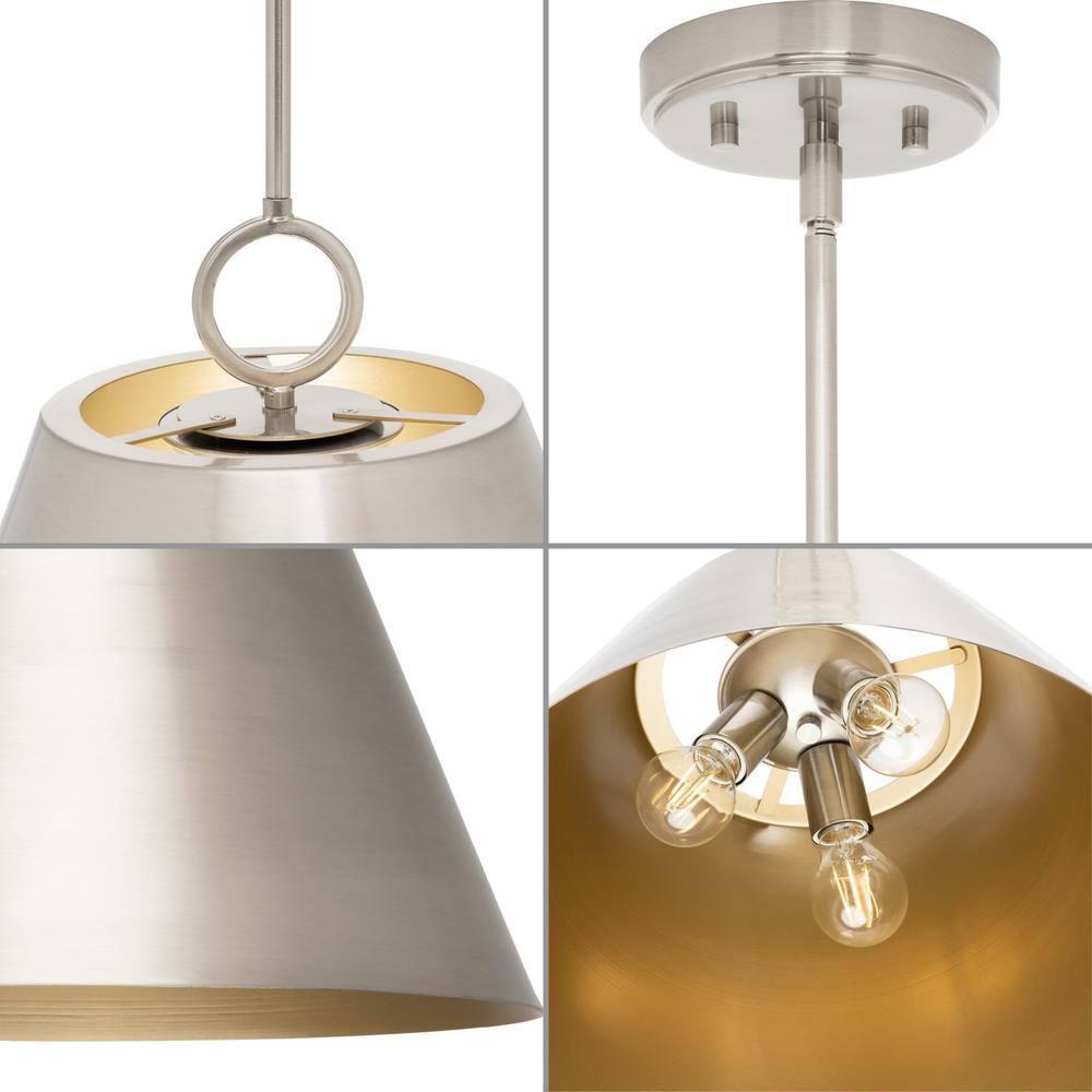 Progress Lighting Parkhurst 3-Light Pendant, Brushed Nickel, Dome Metal Shade
