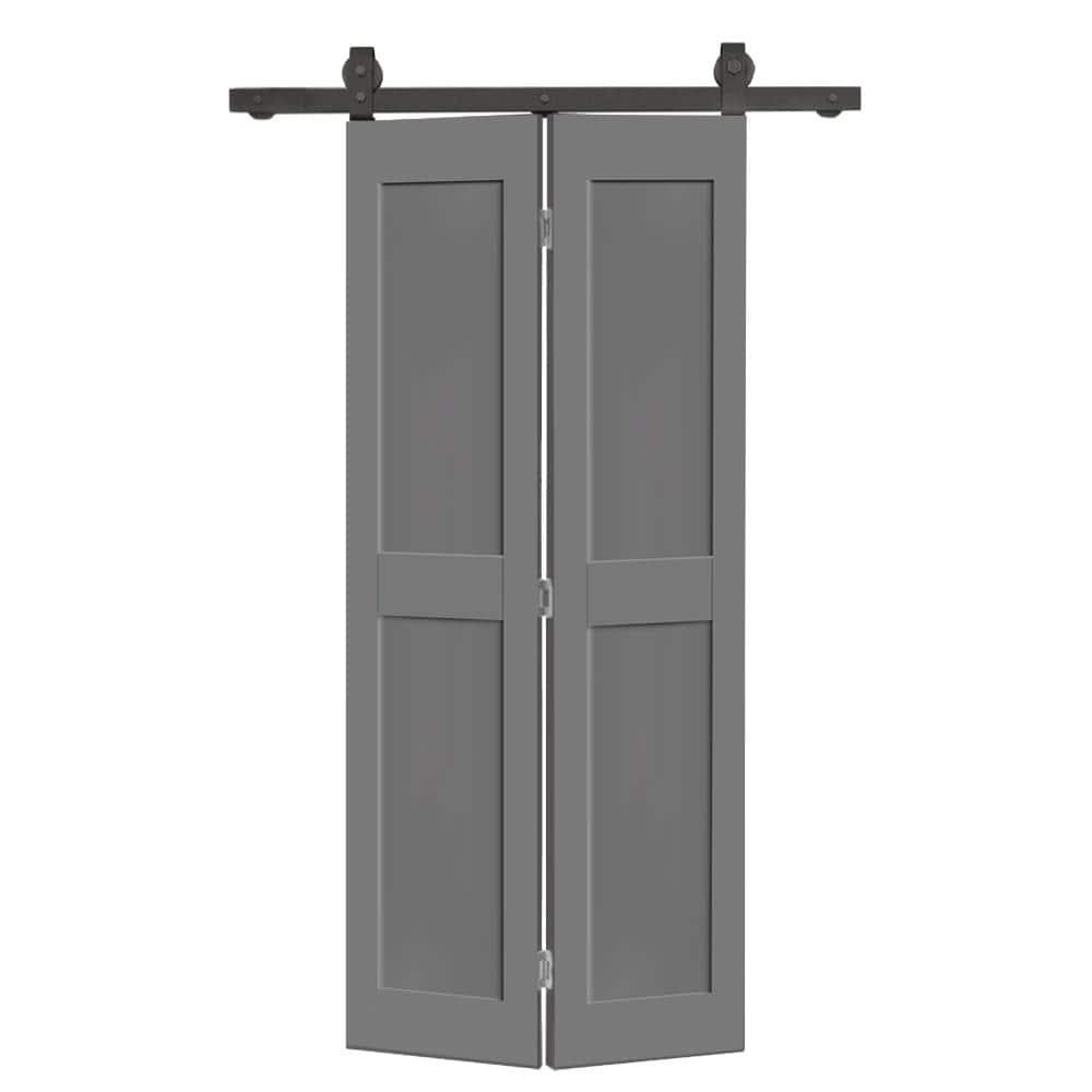 Calhome 2 PANEL Shaker Composite Bi-Fold Door with Sliding Barn Door Hardware KitColor