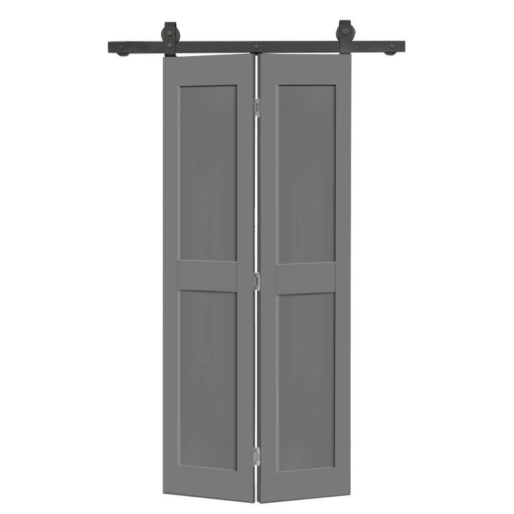 Calhome 2 PANEL Shaker Composite Bi-Fold Door with Sliding Barn Door Hardware KitColor
