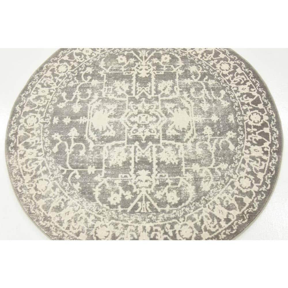 Unique Loom New Classical Collection Area Rug - Olympia (4' 1" Round Light Gray/Ivory)