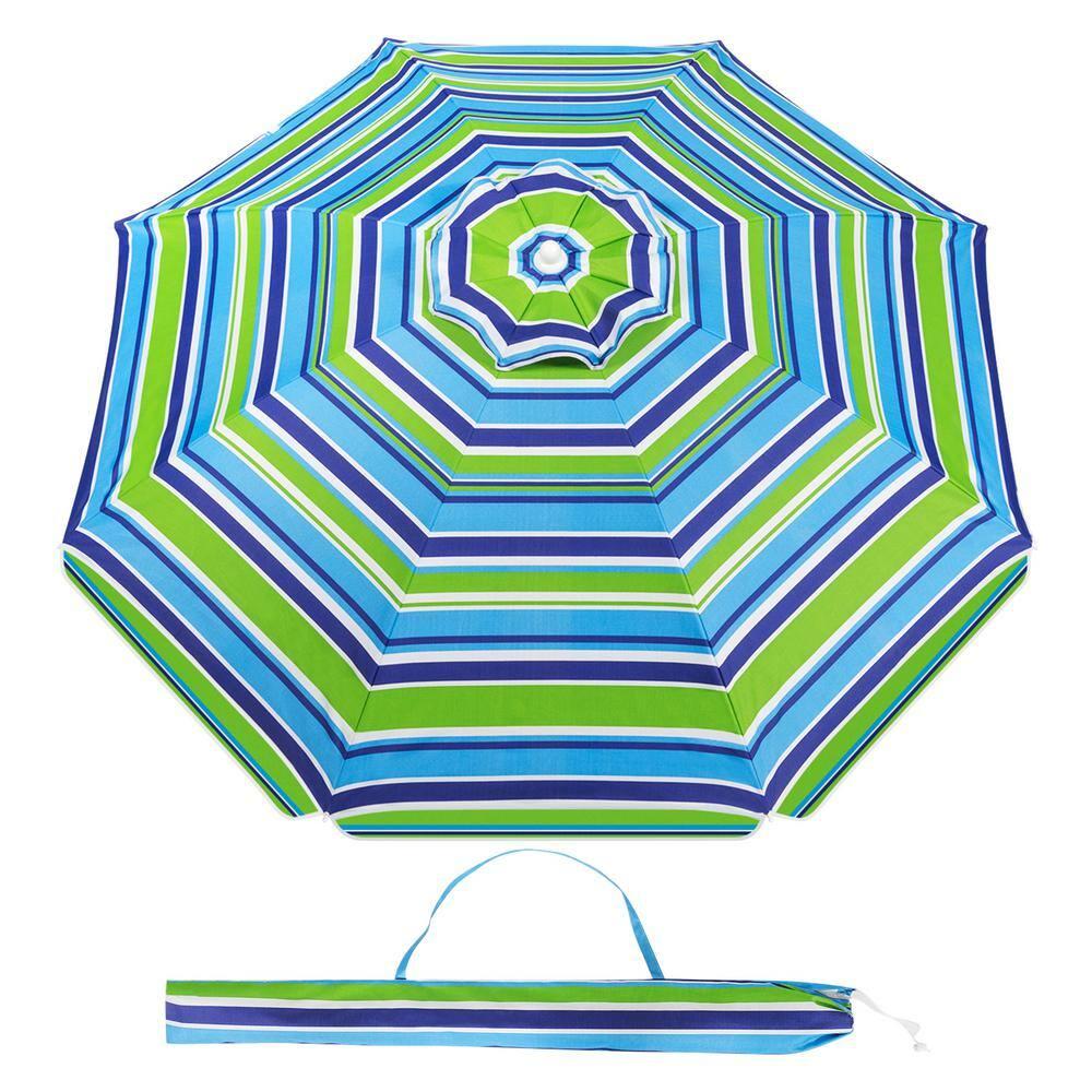 Tangkula 6.5Ft Beach Umbrella w/ Tilt Mechanism Sand Anchor Carrying Bag Blue + Green