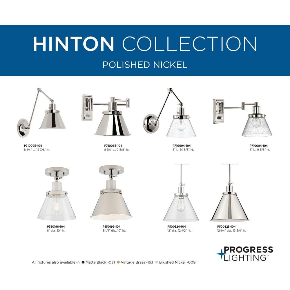Progress Lighting Hinton 1-Light Industrial Pendant, Brushed Nickel, Seeded Glass Shade