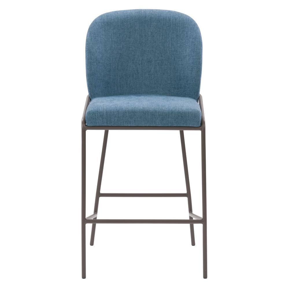 Blakeley Counter Height Barstool Blue - CorLiving: Upholstered, Metal Footrest, Polyester Fiber, Wood Frame