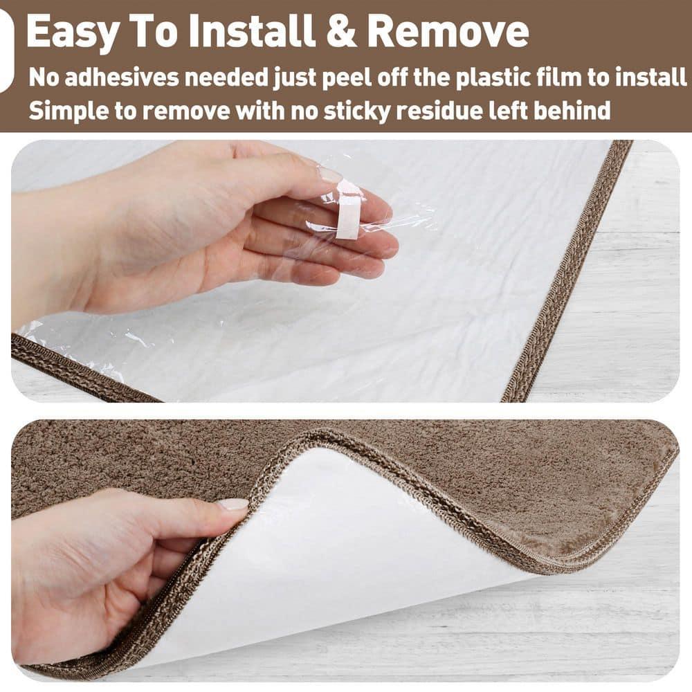 Soft Plush Brown 9.5 in. x 30 in. x 1.2 in. Bullnose Indoor Stair Tread Cover Tape Free Non-slip Carpet Set of 14