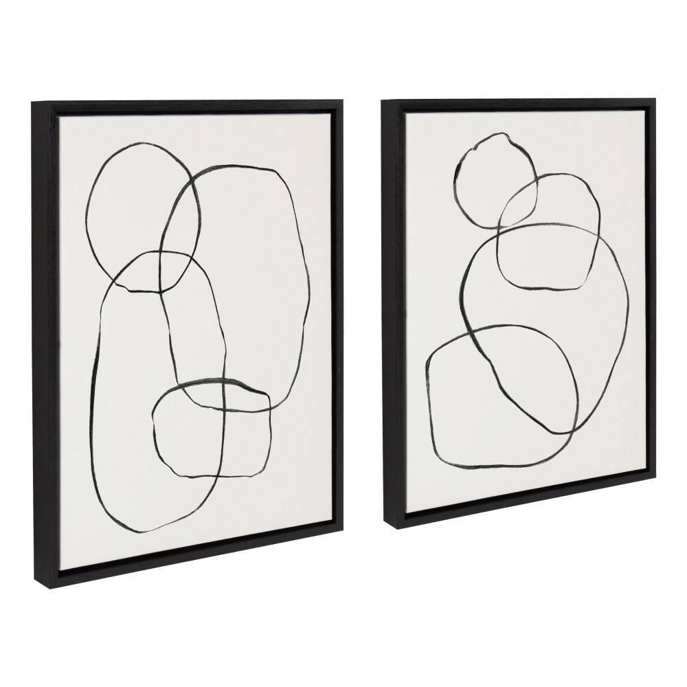 18" x 24" (Set of 2) Sylvie Modern Circles and Going in Circles by Framed Wall Canvas Set Black - Kate & Laurel All Things Decor