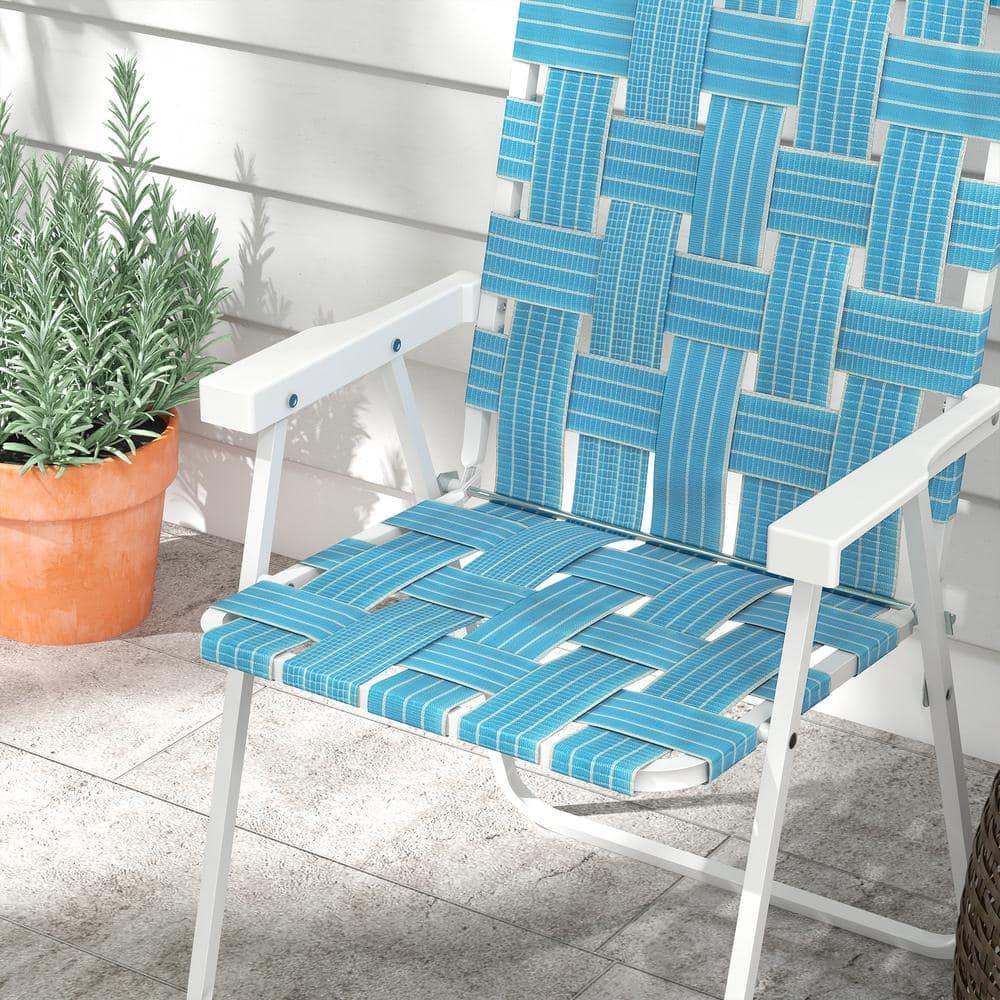 Blue Metal Folding Lawn Chairs with PE Straps and Armrests