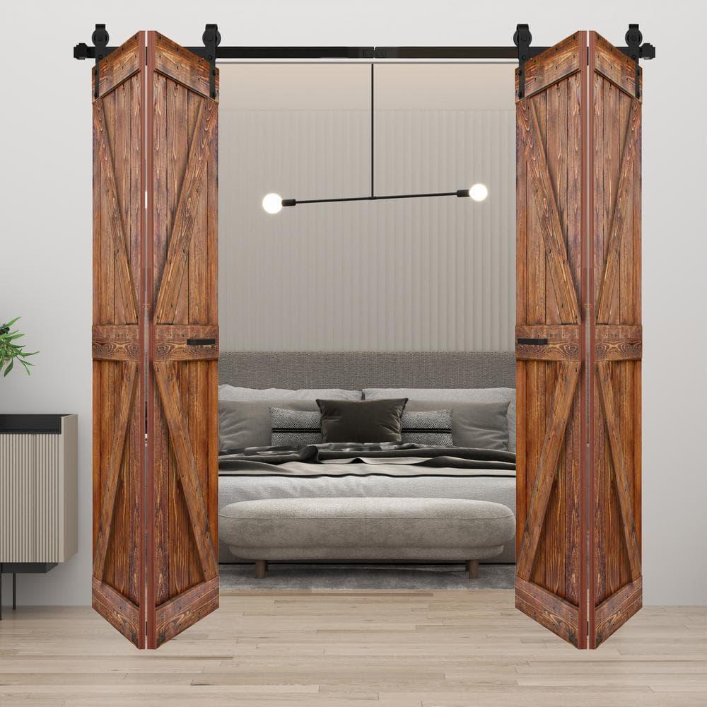 IsLife K Style Finished Solid Wood Bi-Fold Double Barn Door With Hardware Kit -Assembly Needed