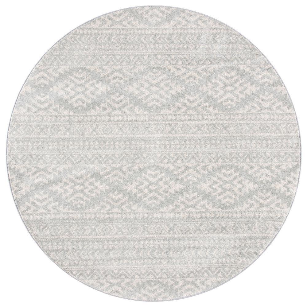 Tulum TUL272 Power Loomed Area Rug - Light Grey/Ivory - 3' round - Safavieh.