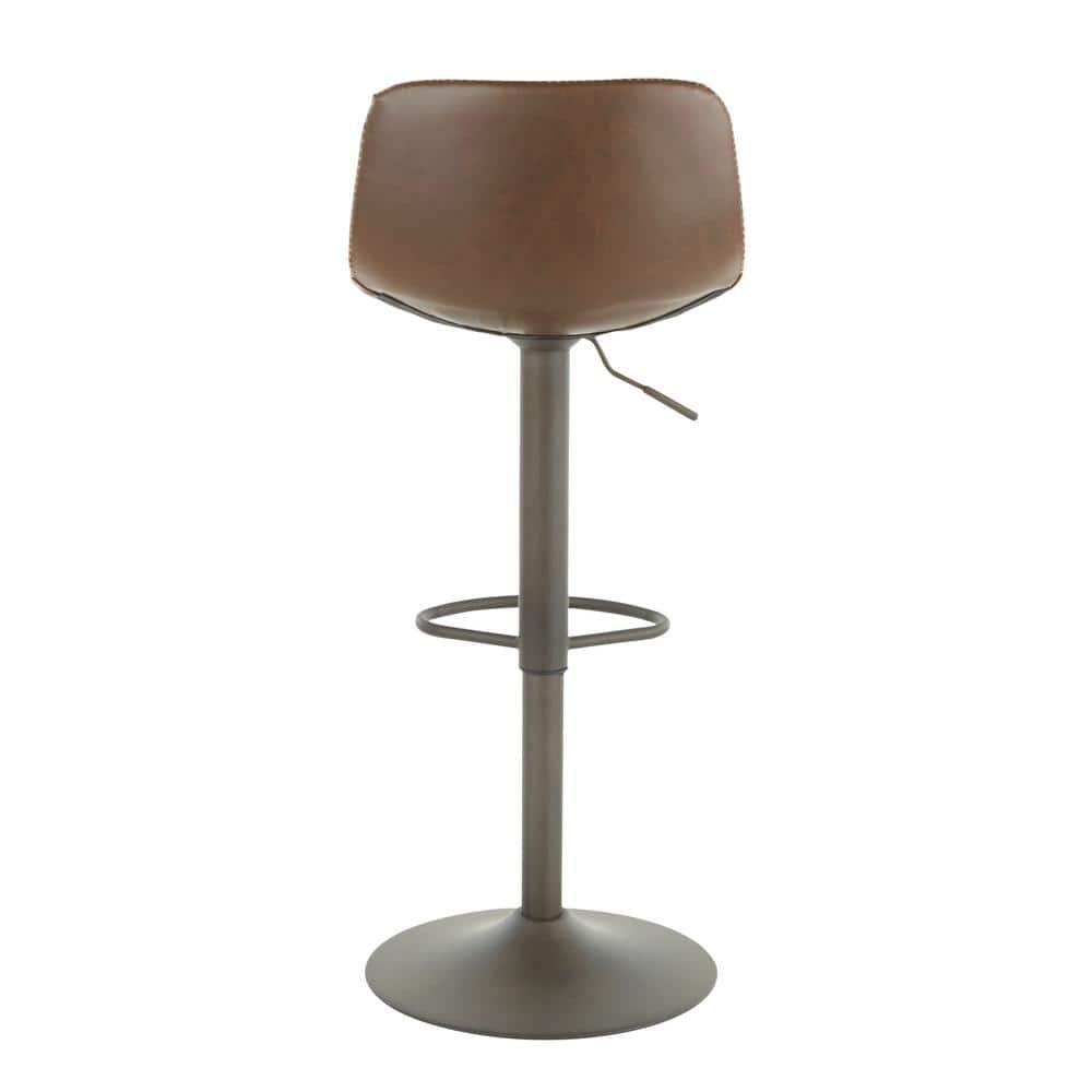 Set of 2 31.25" Duke Industrial Adjustable Height Barstools Antiqued Brown - LumiSource: Oval Back, Polyurethane Upholstery, Metal Legs