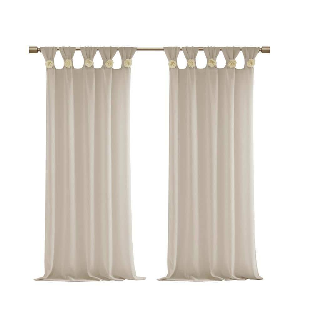Madison Park Rosette Floral Embellished Cuff Tab Top Solid Single Curtain Panel