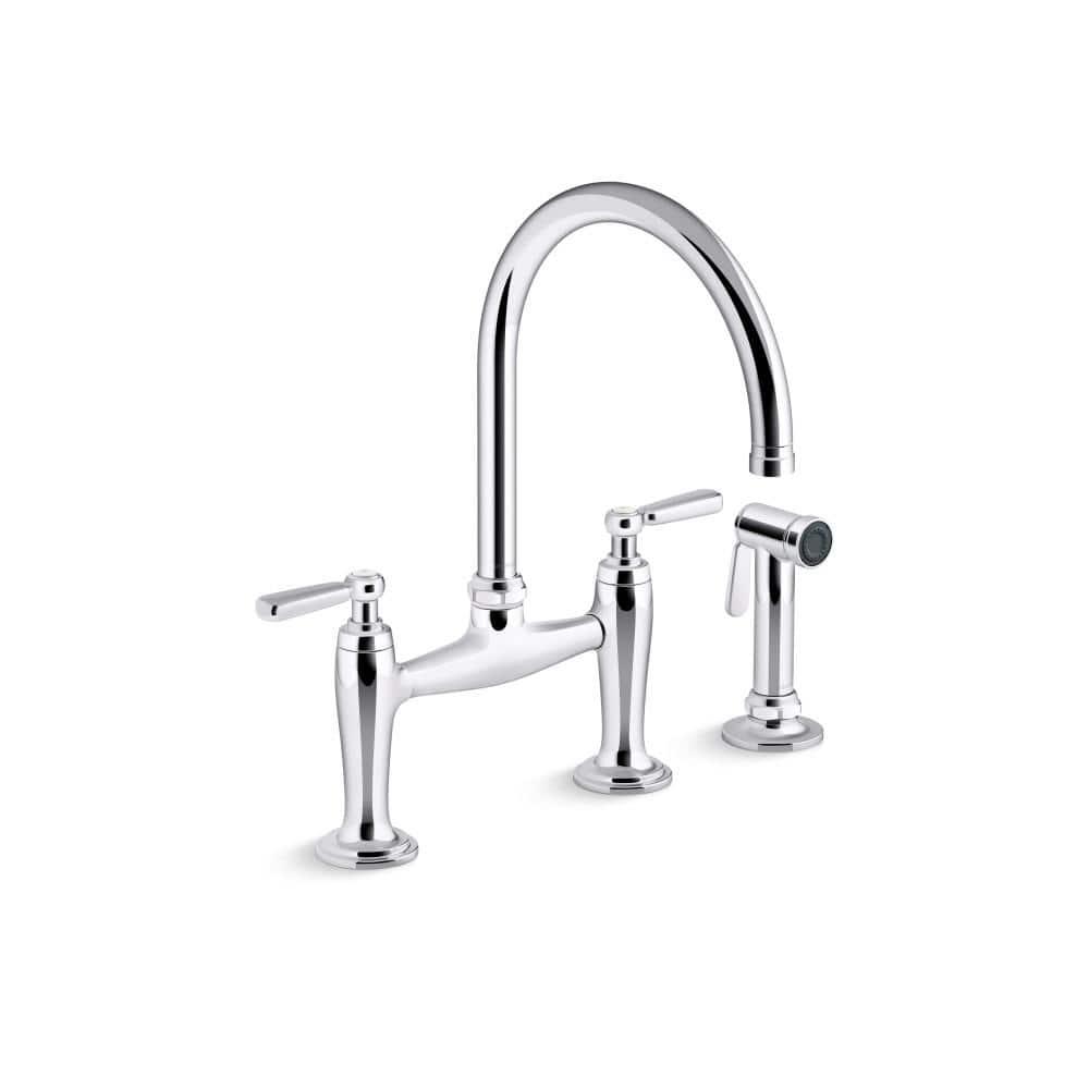 Edalyn by Studio McGee Two-Hole Bridge Kitchen Sink Faucet with Side Sprayer