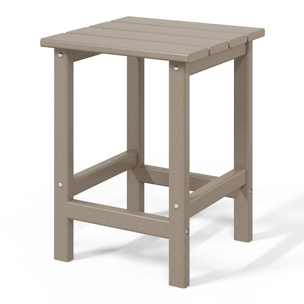 Polytrends  Laguna Hdpe All Weather Outdoor Patio Square Side Table Weathered Wood