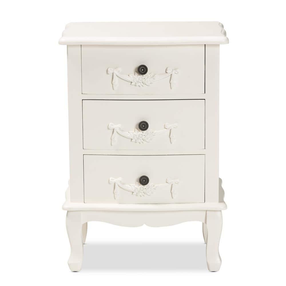 Callen Wood 3 Drawer Nightstand White - Baxton Studio