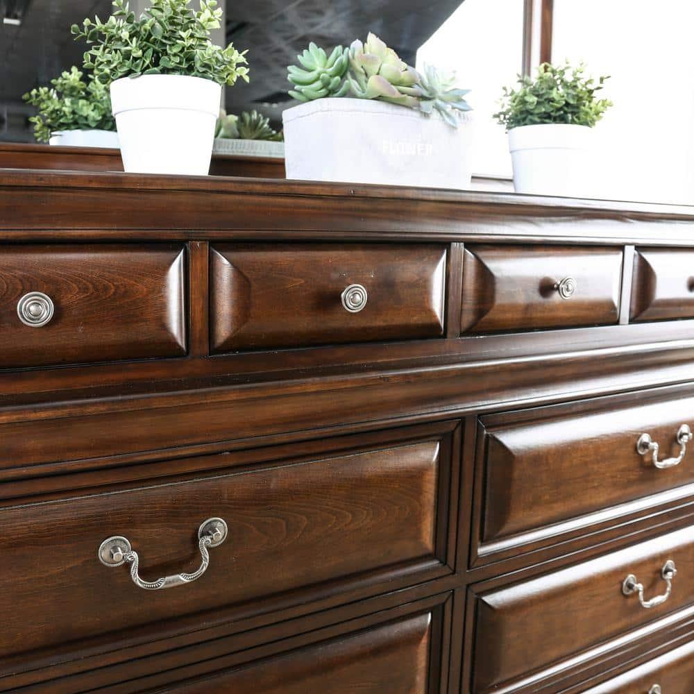 Furniture of America Damien Adult Transitional 10-Drawer Dresser, Brown Cherry