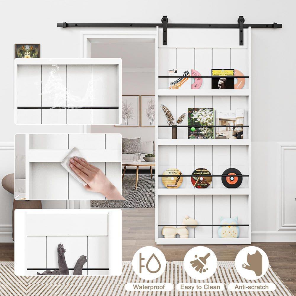 ARK DESIGN 84"H Wood and Primed Bookshelf Style Barn Door with Mounting Hardware Kit