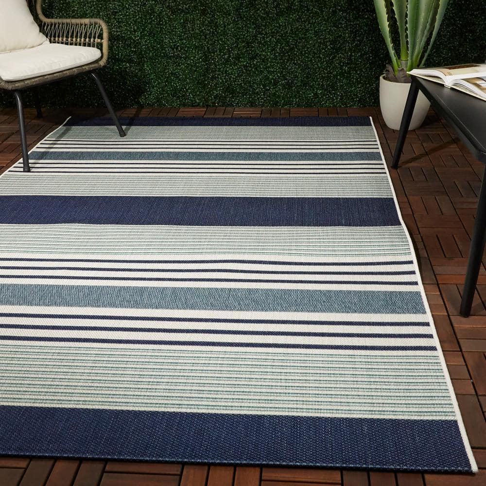 JONATHAN Y SCANDINAVIAN 8 x 10 Area Rug, Aarhus Minimalist Striped - Navy/ivory, SCN102A-8