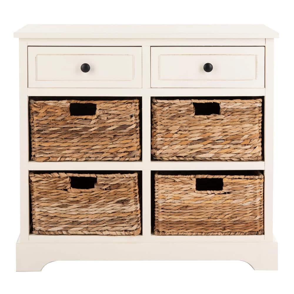 Herman Storage Unit with Wicker Baskets - Distressed Cream - Safavieh.