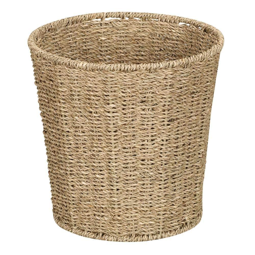 Seagrass Wicker Waste Basket, Handwoven Waste Bin with Metal Frame