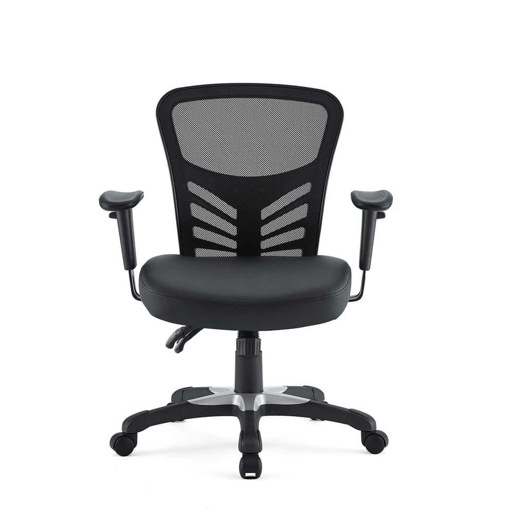 Articulate Mesh Office Chair Black Vegan Leather - Modway: Ergonomic, Adjustable Arms, Swivel, 330lb Capacity