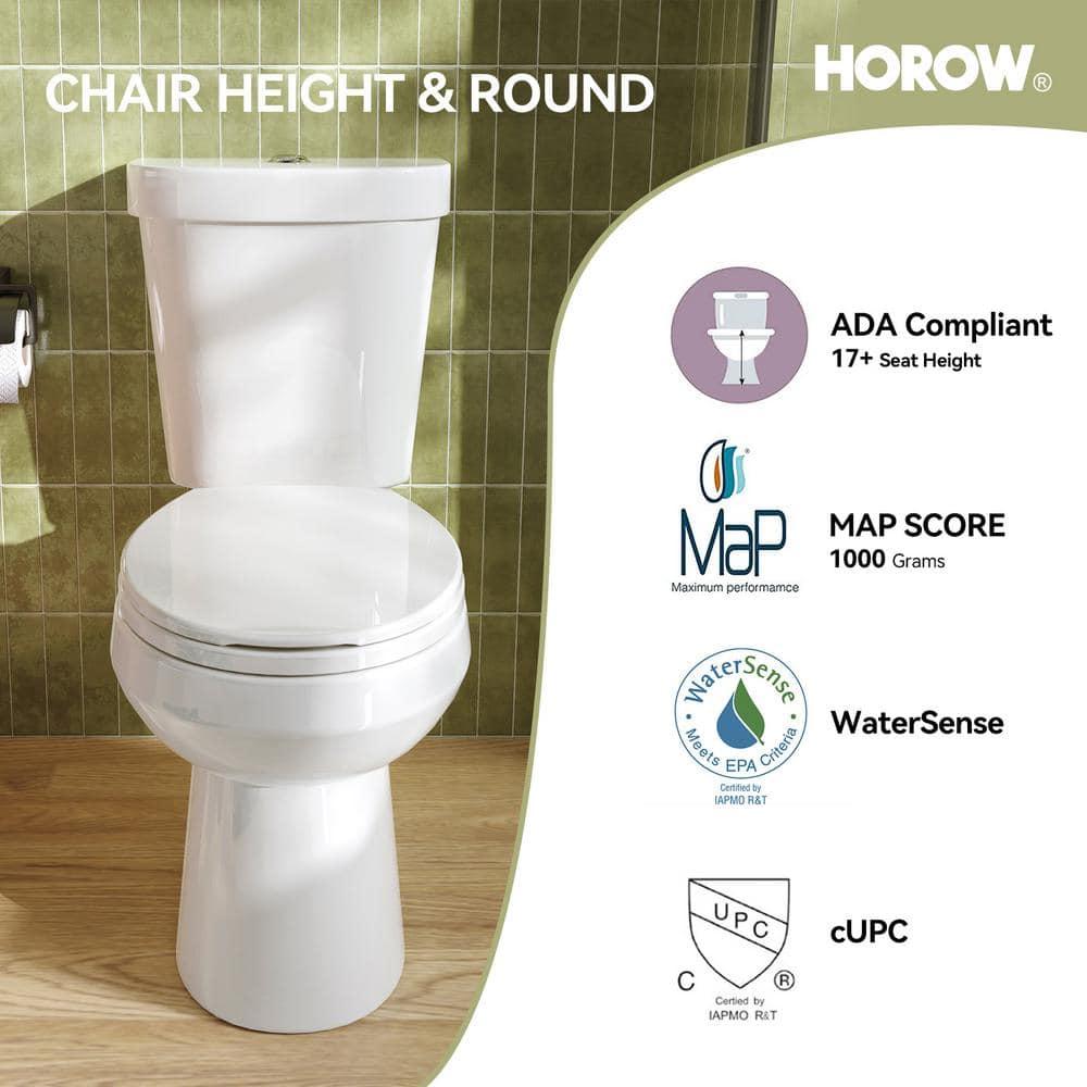 HOROW 1.28 Gallons GPF Round Chair Height Floor Mounted Two-Piece Toilet (Seat Included)