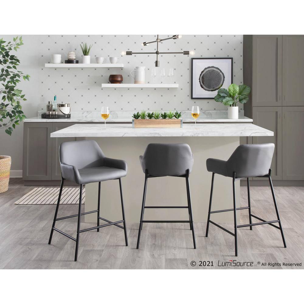 Set of 2 Daniella Metal/Faux Leather Counter Height Barstools Black/Gray - LumiSource: Padded, Modern Design, 250lb Capacity