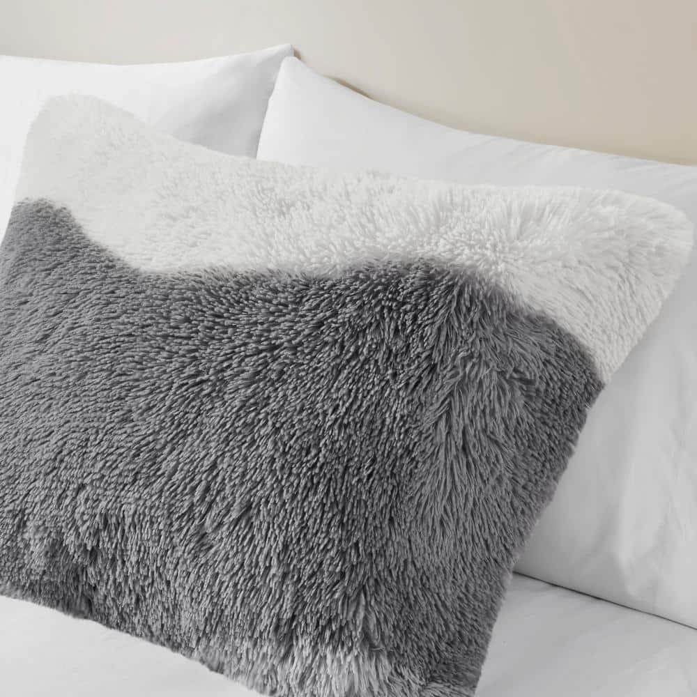 Intelligent Design 3pc Full/Queen Rachel Ombre Shaggy Faux Fur Comforter Set Gray: Hypoallergenic, Contemporary Style
