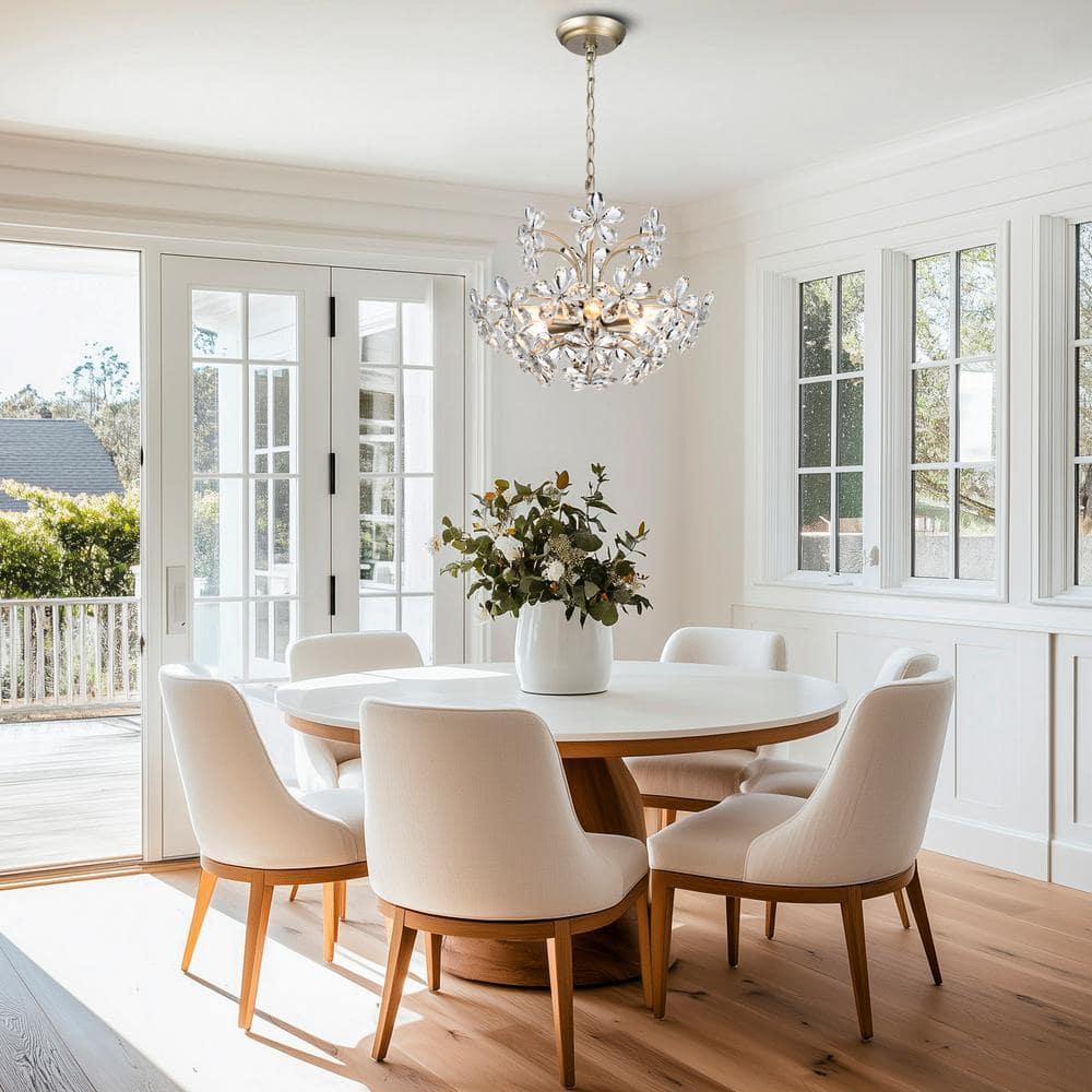 The Lighting Shop Rosa 6-Light Brushed Silver-ish Champagne Electric Flower Crystal Chandelier