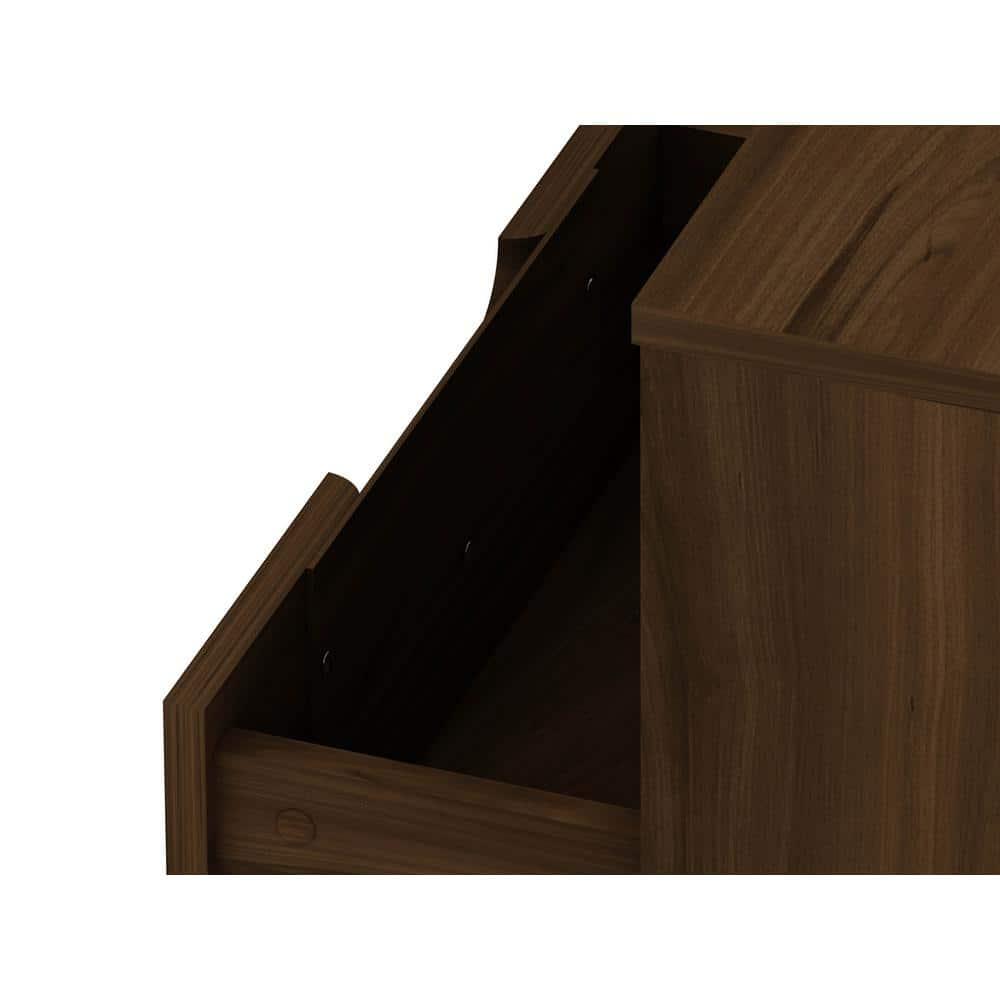 1.0 Rockefeller Nightstand Brown - Manhattan Comfort: Modern Bedside Table with Storage, Shelving & Metal Glides