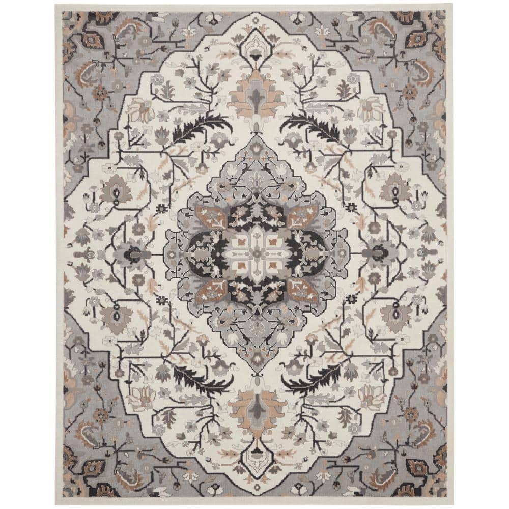 Elation Ivory Grey 8 ft. x 10 ft. Center Medallion Traditional Area Rug