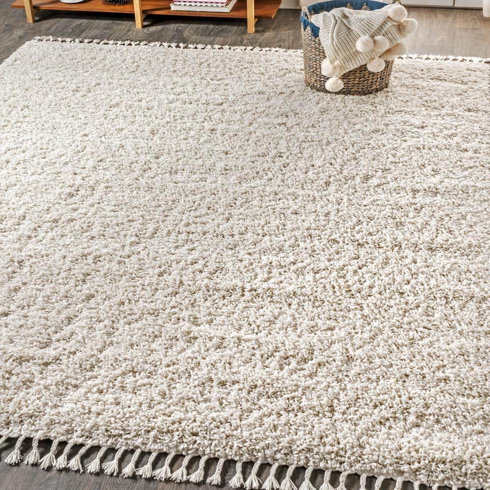3'x5' Mercer Shag Plush Tassel Area Rug, Cream - JONATHAN Y